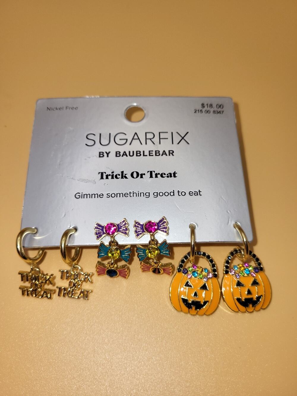 New Sugarfix Baublebar Earrings “Trick Or Treat” Halloween Pumpkin Candy